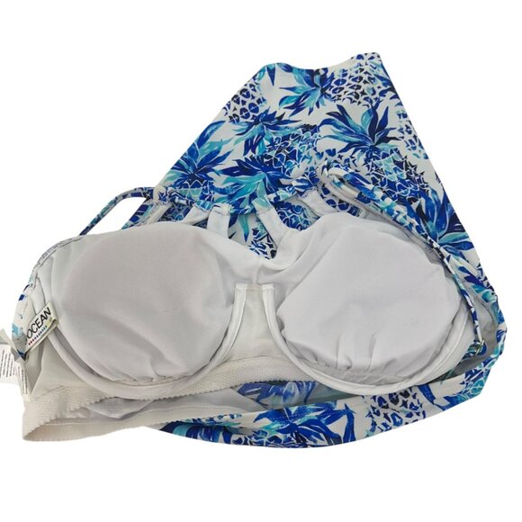 24t&Ocean Blue Tropical Print Halter Tankini Top Women SZ Large Padded Underwire - Picture 3 of 10